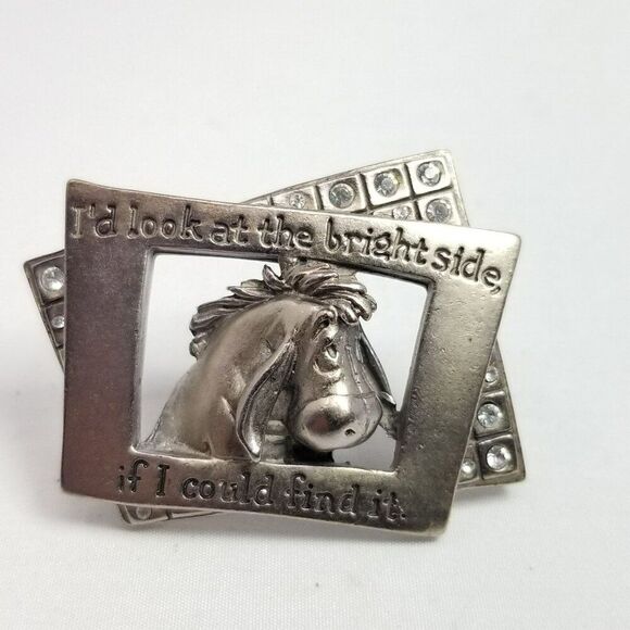Vintage Disney Eeyore Look on the Brightside Brooch, Silver Tone Lapel Pin - Picture 6 of 7